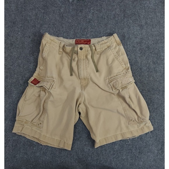 Vtg Abercrombie & Fitch Shorts Mens 33 Beige Cargo Heavy Drawstring Y2K Baggy - Picture 1 of 14
